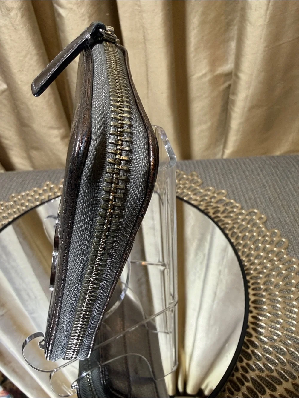 Coach Julia Op Art Pewter Metallic Zip-Around Wallet